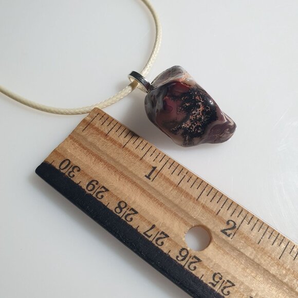 Handcrafted Lace Agate Pendant Necklace Adjustable Leather Cord Lobster Clasp - Picture 2 of 6